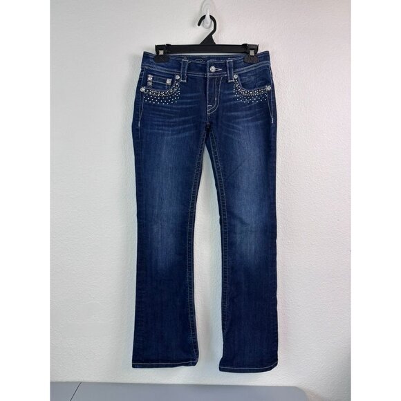 Miss Me women's 27 boot dark wash mid-rise bootcut jeans‎ bling stud 31" inseam - Picture 1 of 7